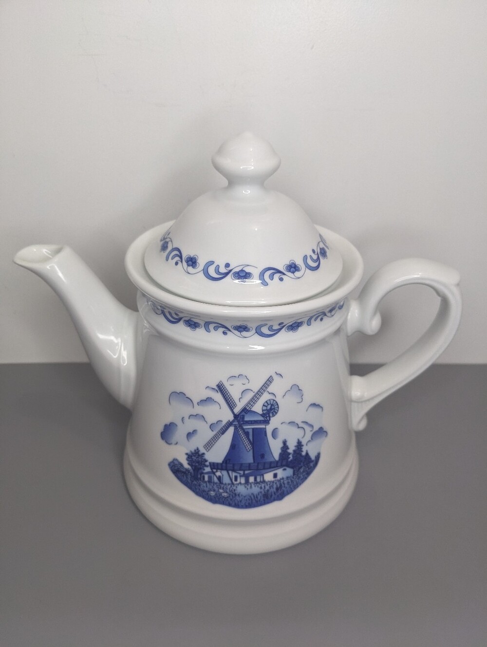 Winterling Germany Blue Windmill Porcelain Teapot 1960s Scenic Transferware